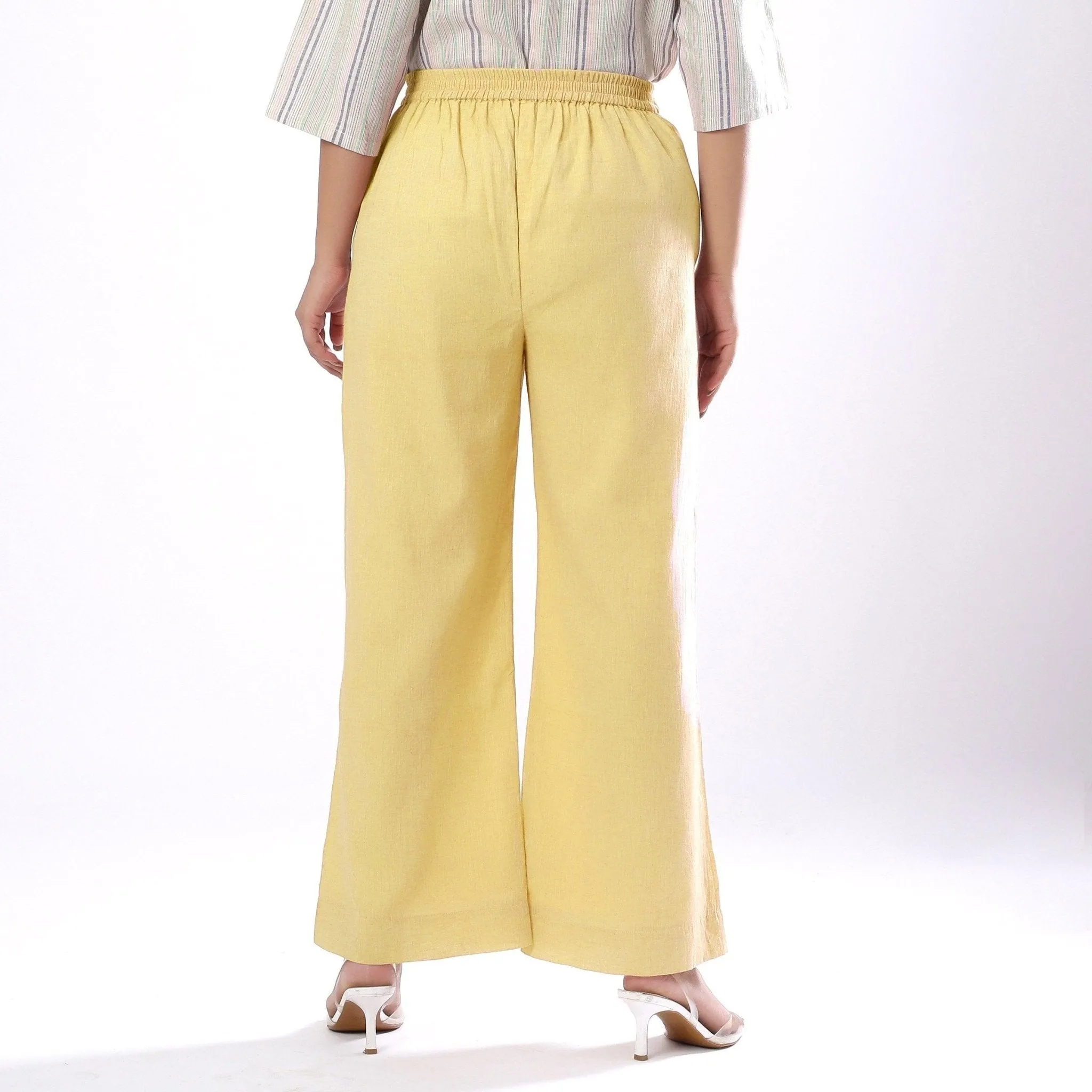 Light Yellow Handspun Cotton Elasticated Wide Legged Pant