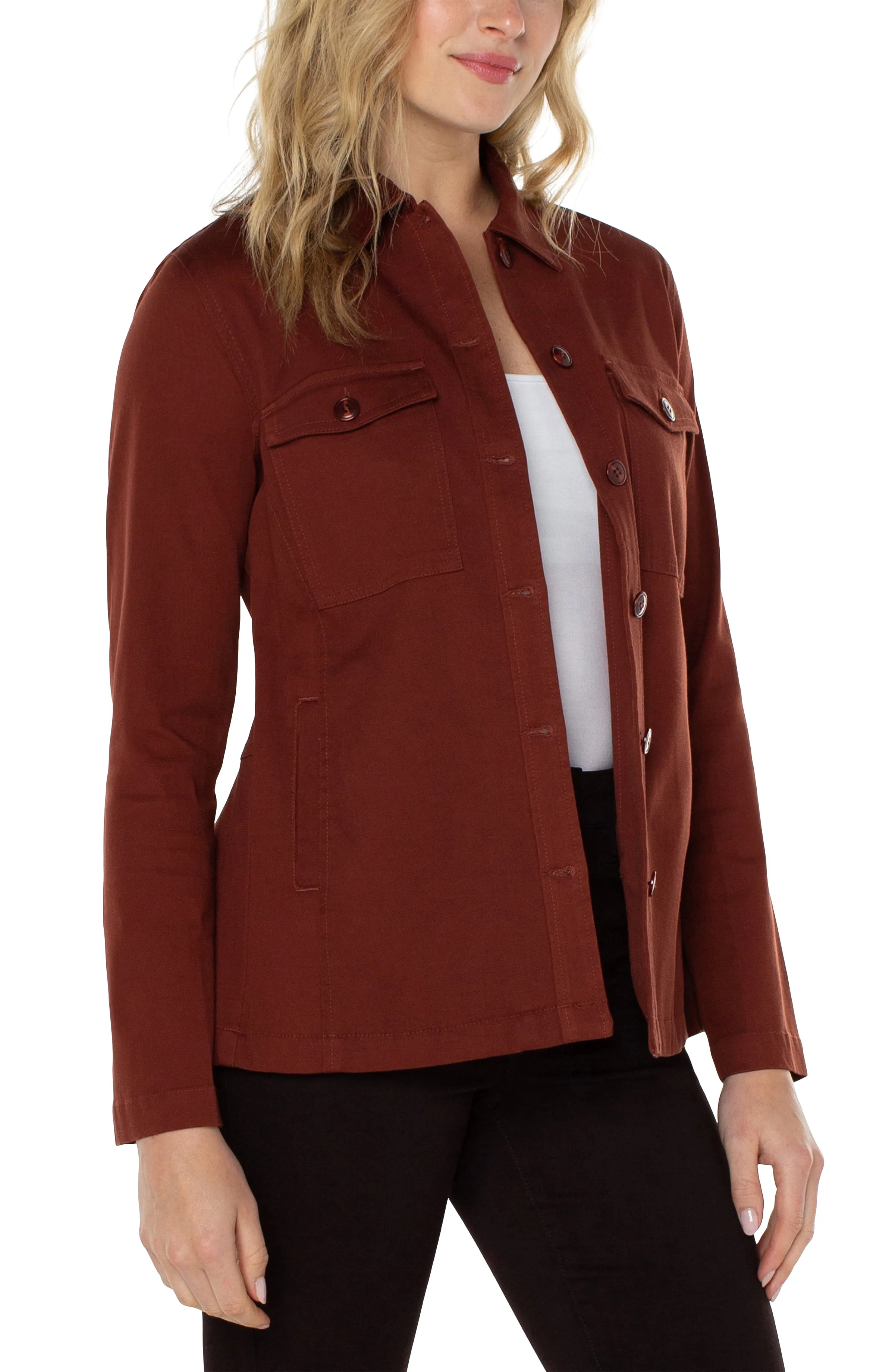 Liverpool Peplum Hem Shacket (Brunette)