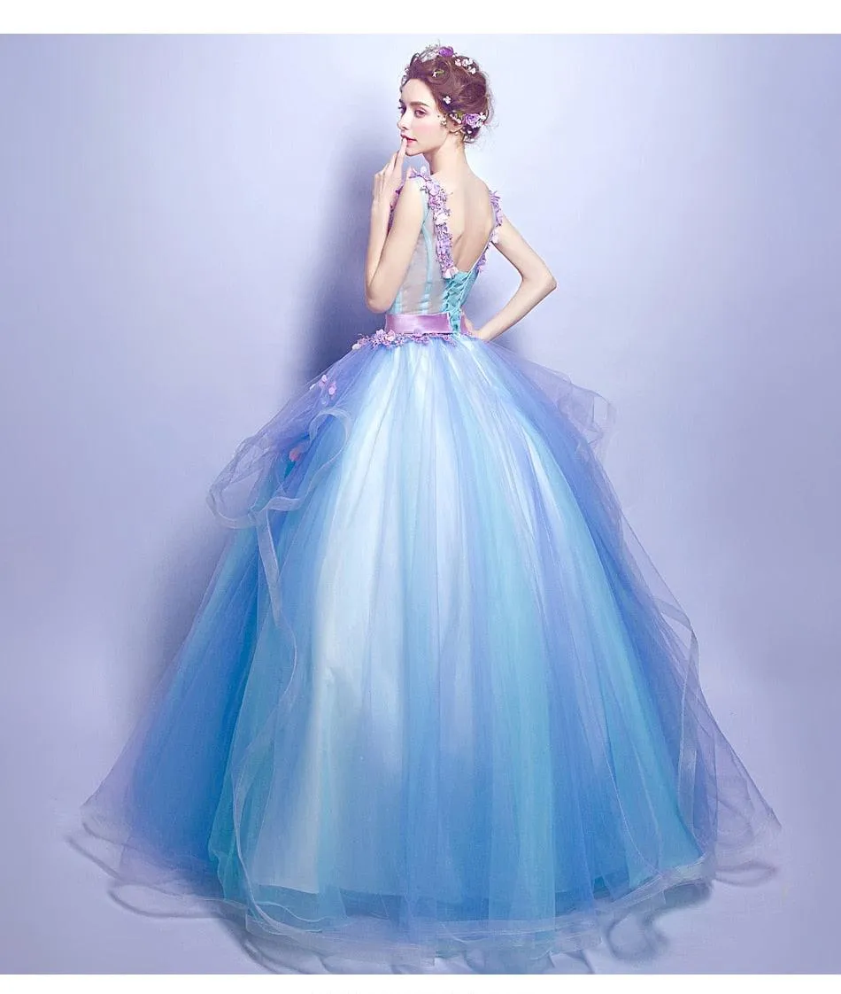 Long Lacing Chiffon Fairy Sweet Floral Beading Prom / Homecoming Dresses