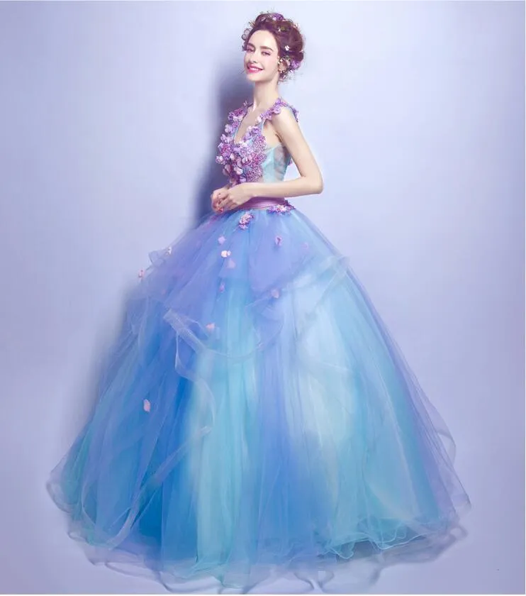 Long Lacing Chiffon Fairy Sweet Floral Beading Prom / Homecoming Dresses