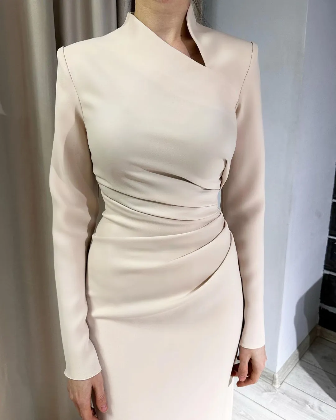 Long Sleeves High Neck Ankle Length Formal Party Dress