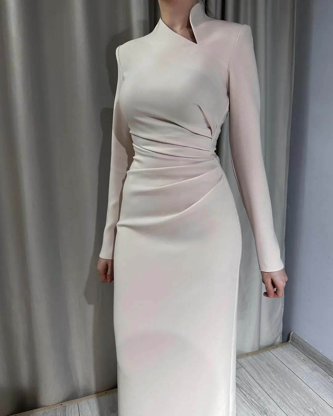 Long Sleeves High Neck Ankle Length Formal Party Dress