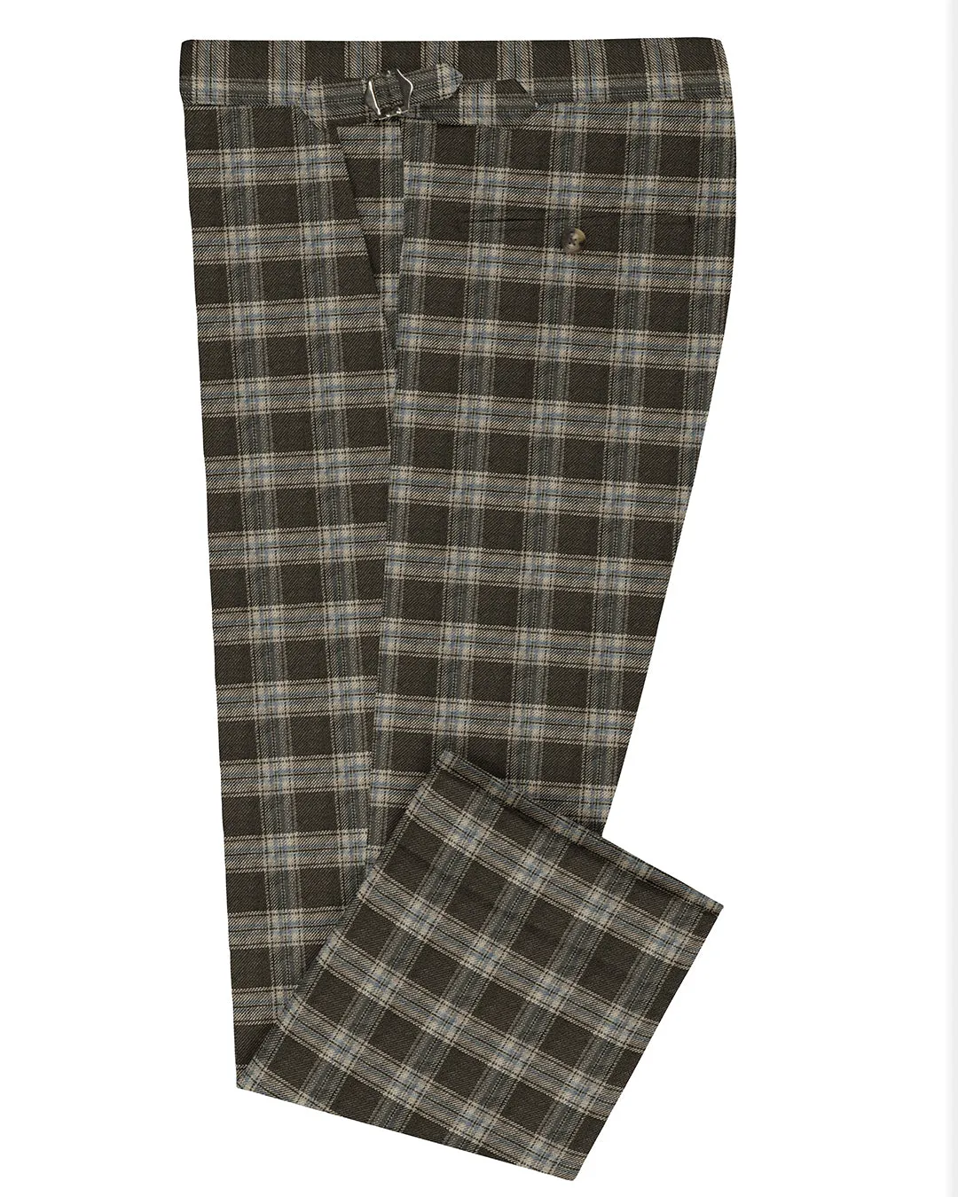 Loro Piana: Brown Off-white Twill Tartan Checks