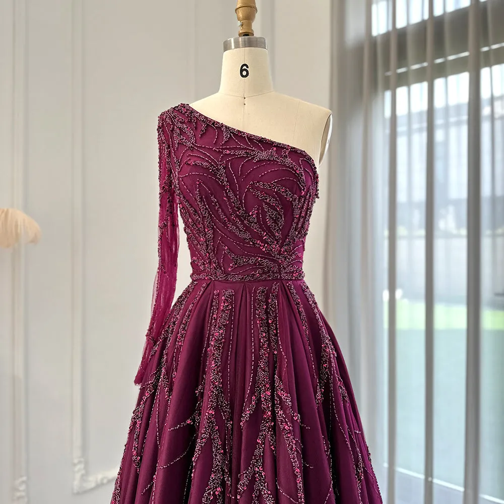 Luxury One Shoulder Fuchsia Evening Dress SS409