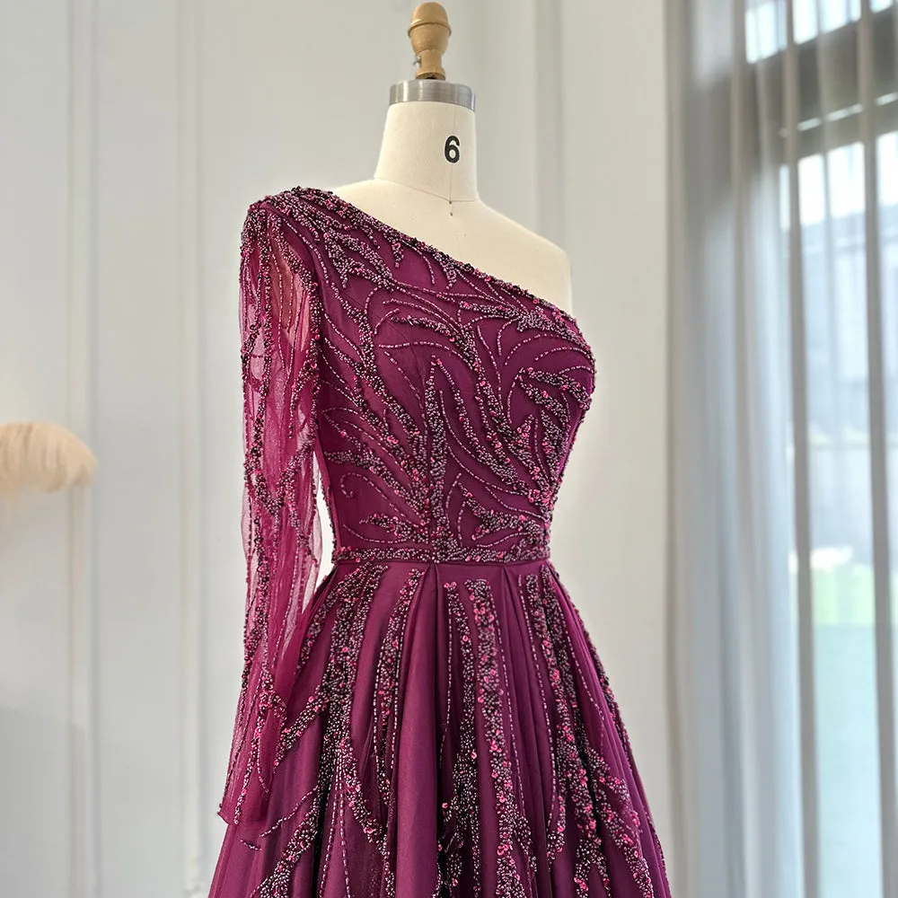 Luxury One Shoulder Fuchsia Evening Dress SS409