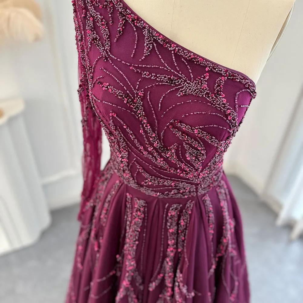 Luxury One Shoulder Fuchsia Evening Dress SS409