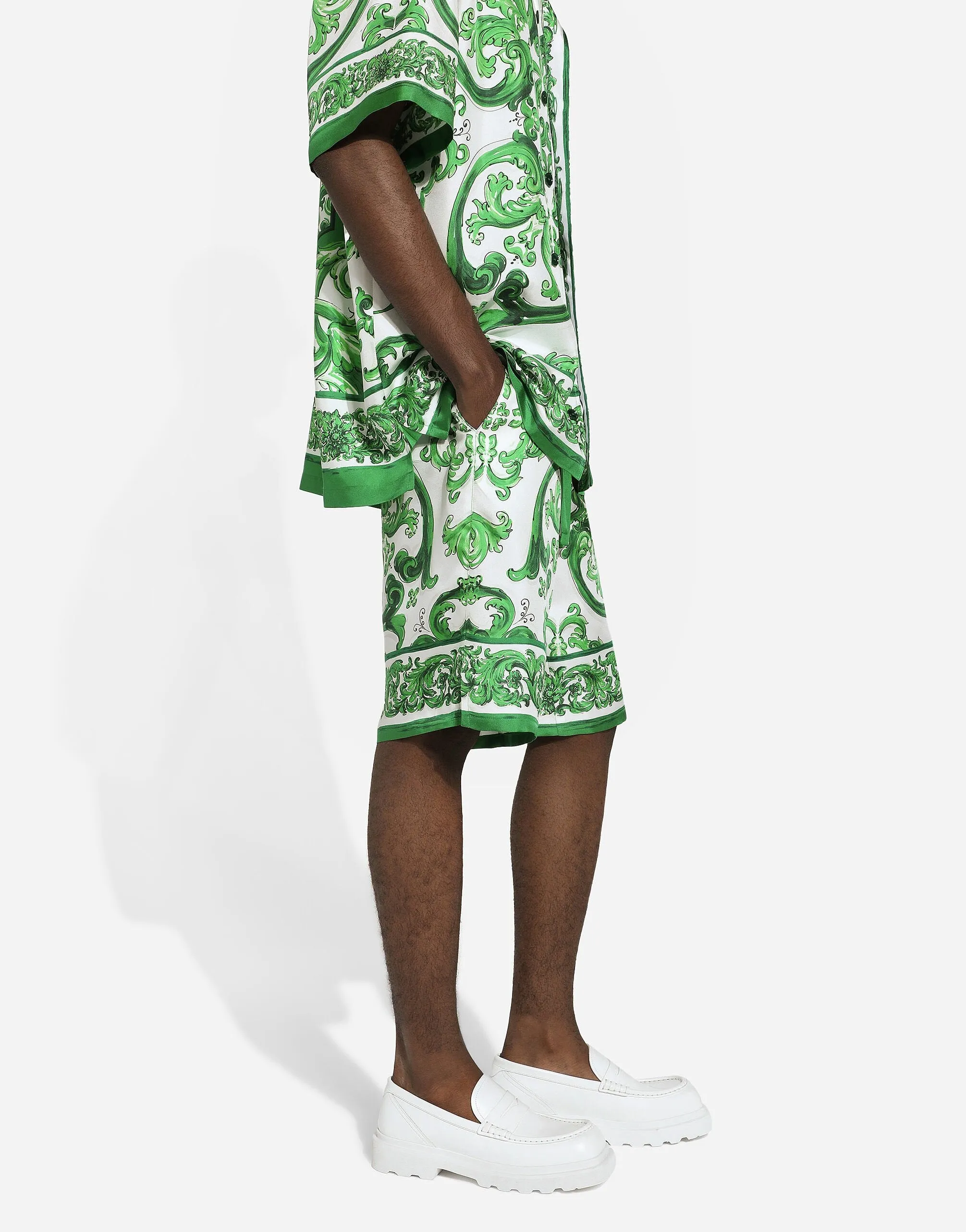 Majolica-Print Silk Jogging Shorts