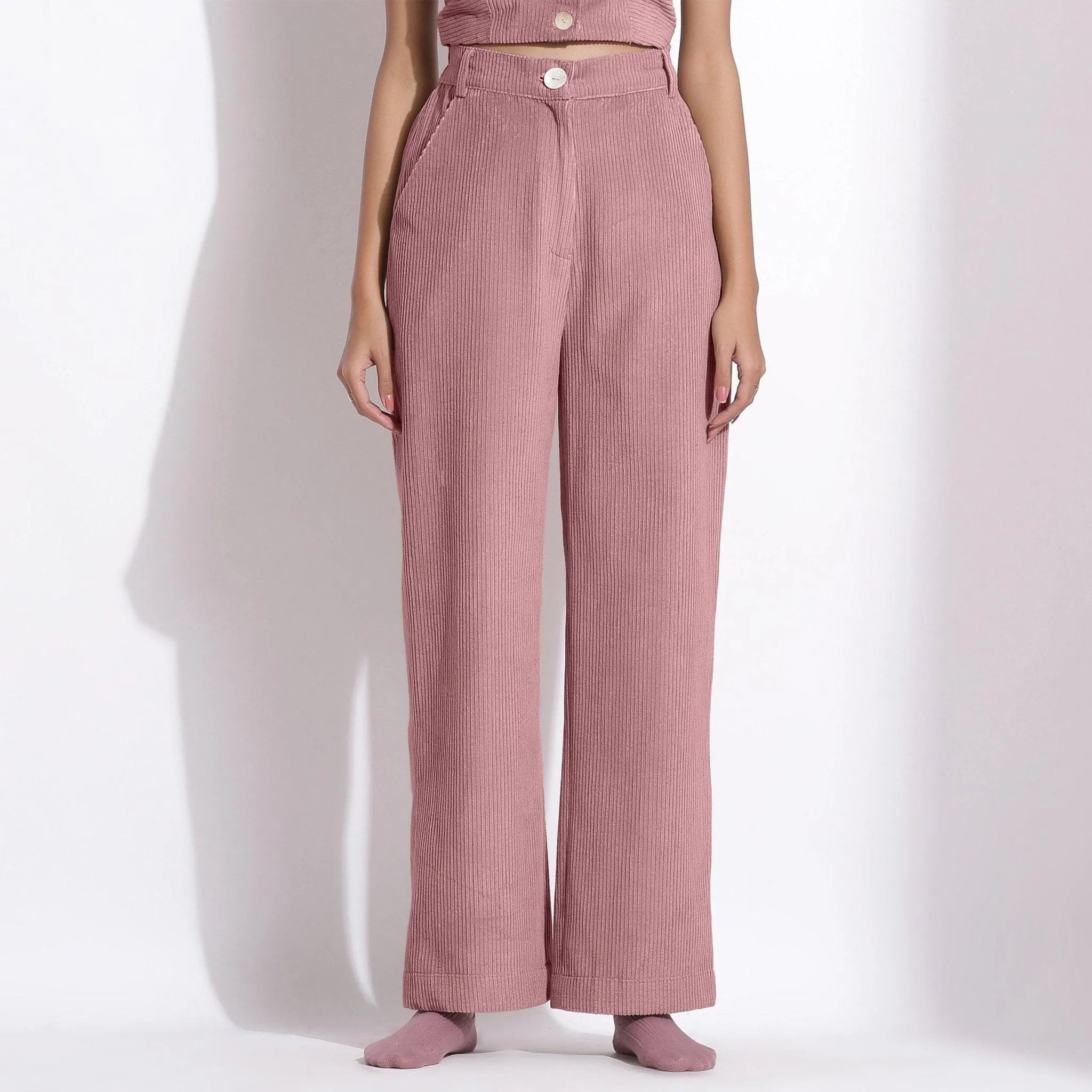 Mauve Warm Cotton Corduroy Wide Legged Pant