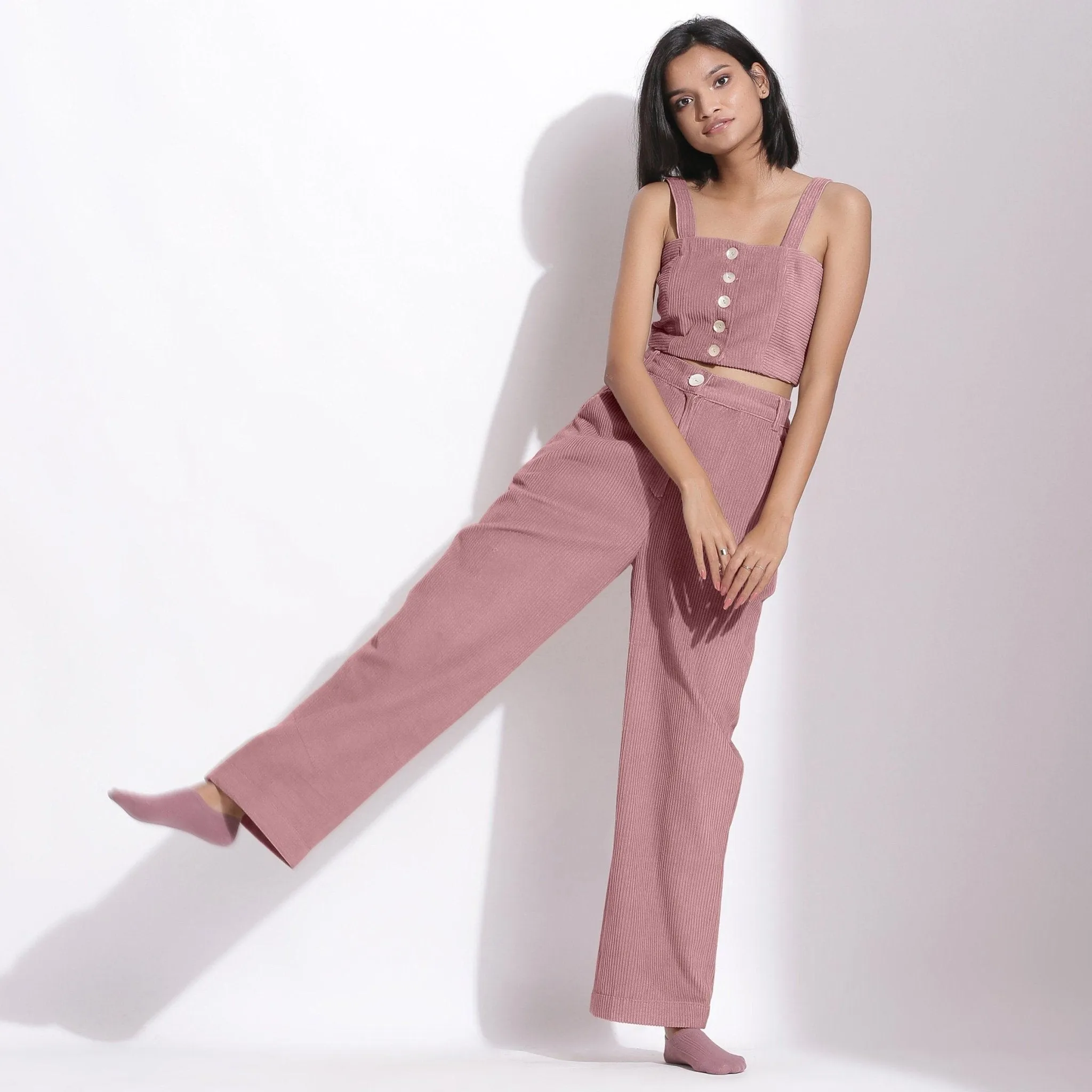 Mauve Warm Cotton Corduroy Wide Legged Pant