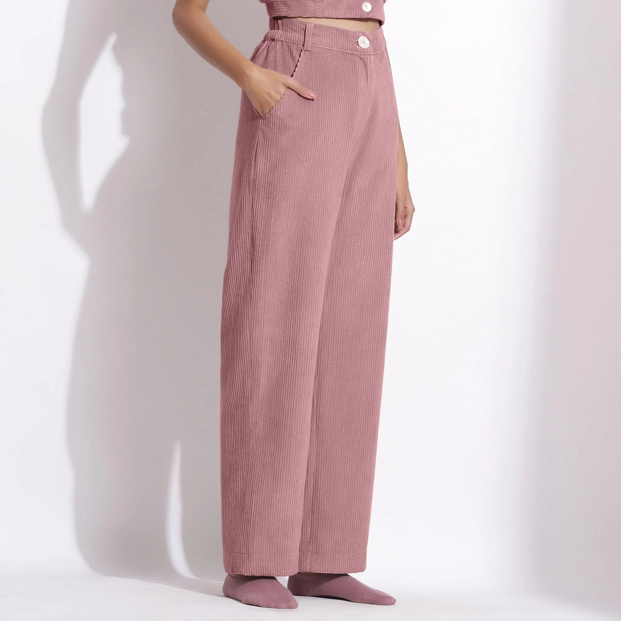 Mauve Warm Cotton Corduroy Wide Legged Pant