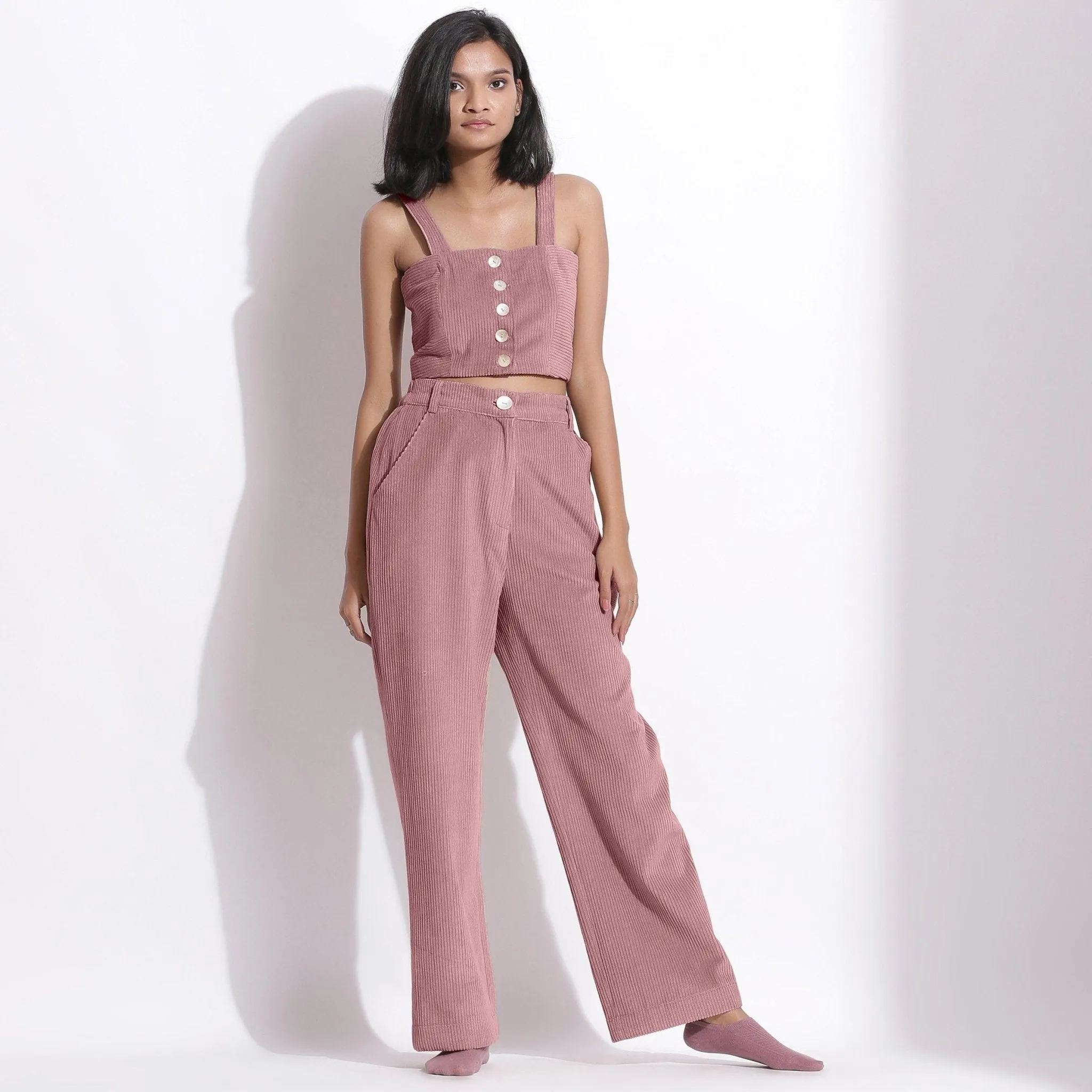 Mauve Warm Cotton Corduroy Wide Legged Pant