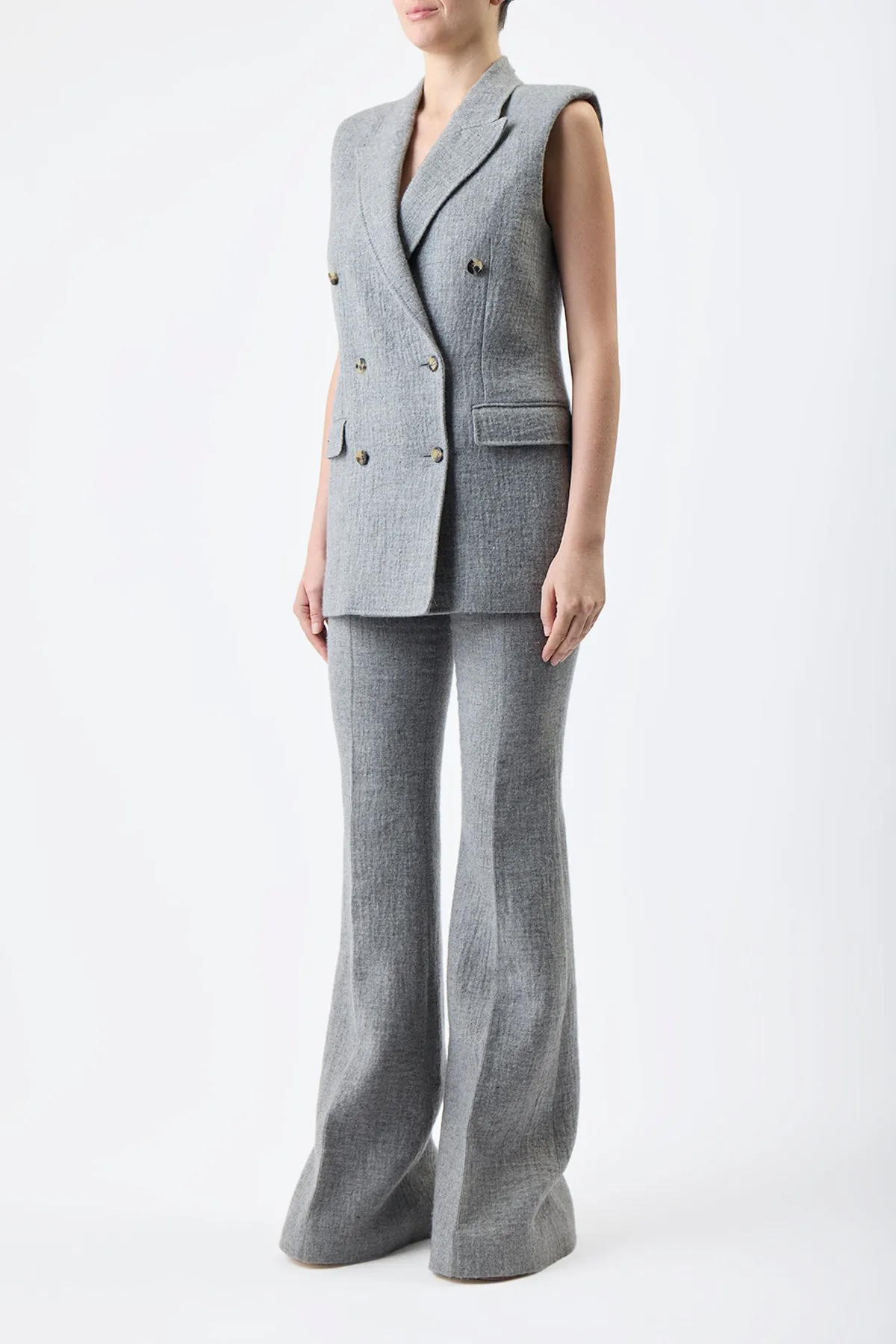 Mayte Vest in Light Grey Melange Cashmere Linen