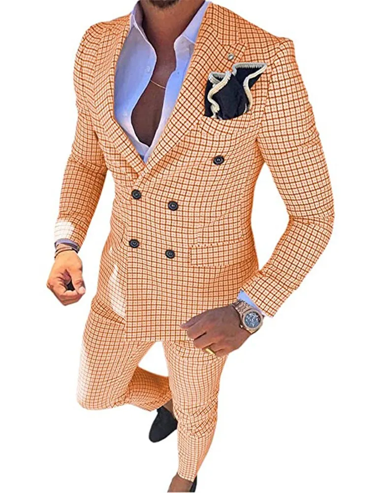 Mens Plaid Slim Fit 2 Pieces Suit