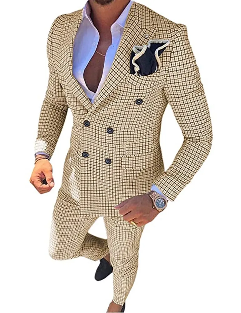 Mens Plaid Slim Fit 2 Pieces Suit