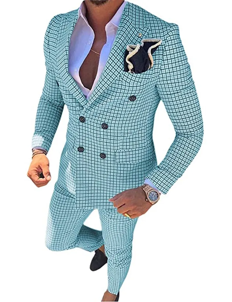 Mens Plaid Slim Fit 2 Pieces Suit