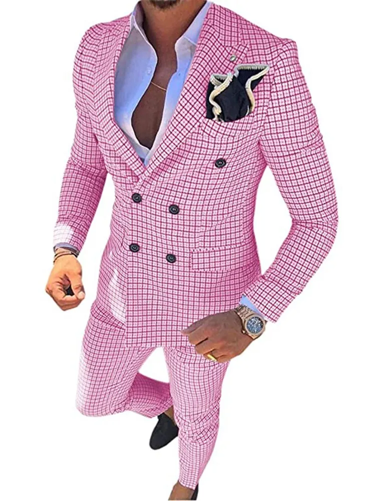 Mens Plaid Slim Fit 2 Pieces Suit