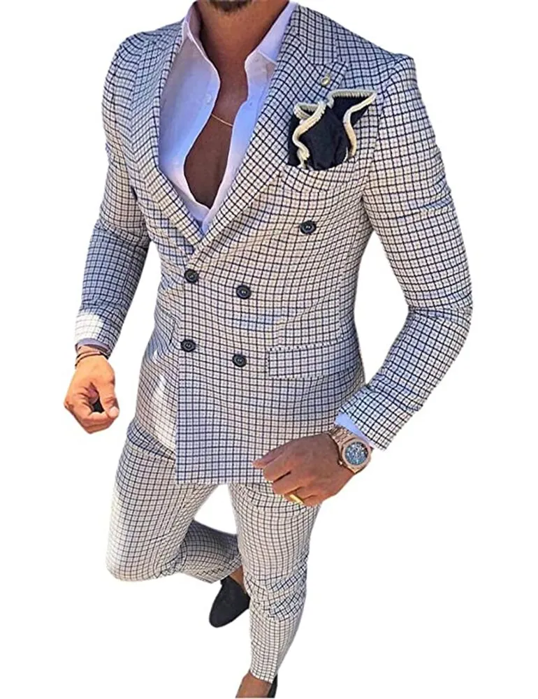 Mens Plaid Slim Fit 2 Pieces Suit