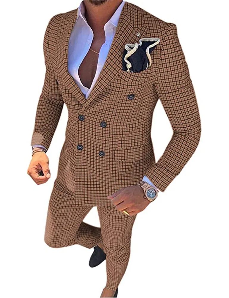 Mens Plaid Slim Fit 2 Pieces Suit