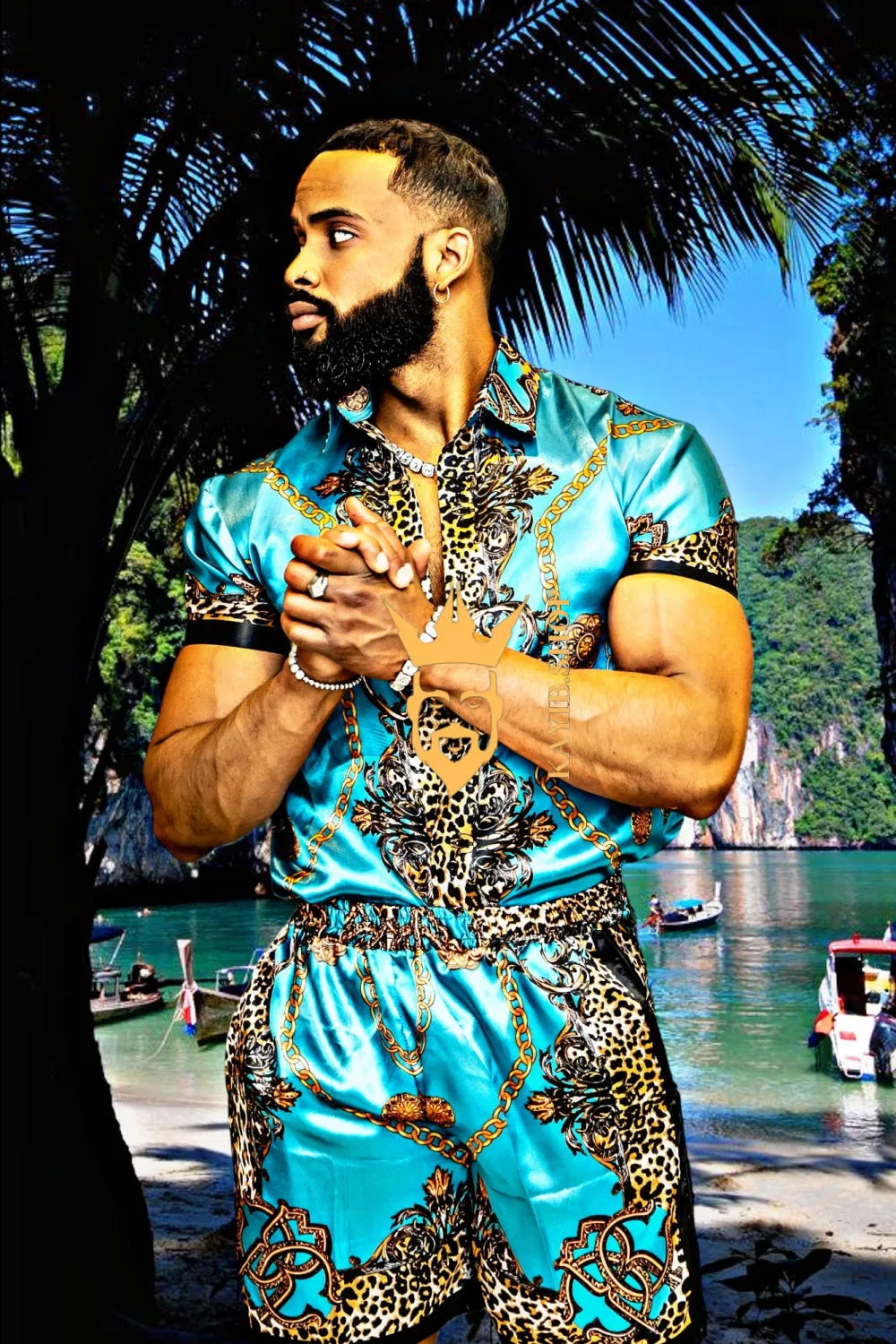 Men's Short Sleeve Floral Silk Button Down Shirt Set - Elevate Your Summer Style with Luxurious Comfort and Classic Design