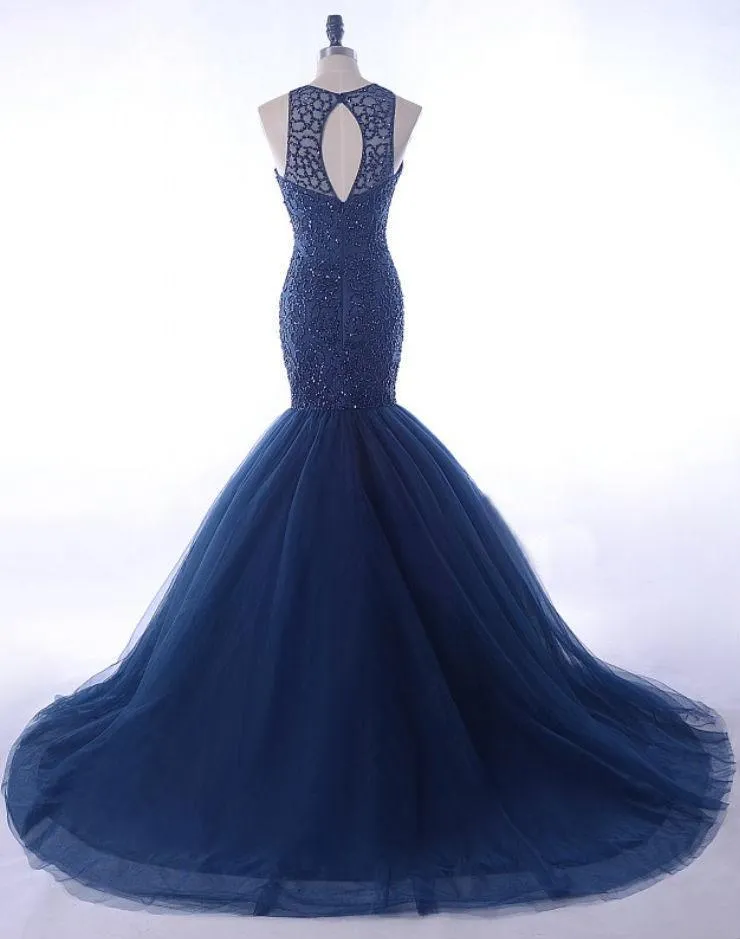 Mermaid Formal Dresses Scoop Tulle Sequined Evening Dresses ASD27099