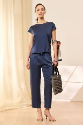 Navy Blue Pure Silk Audrey Women's Trousers