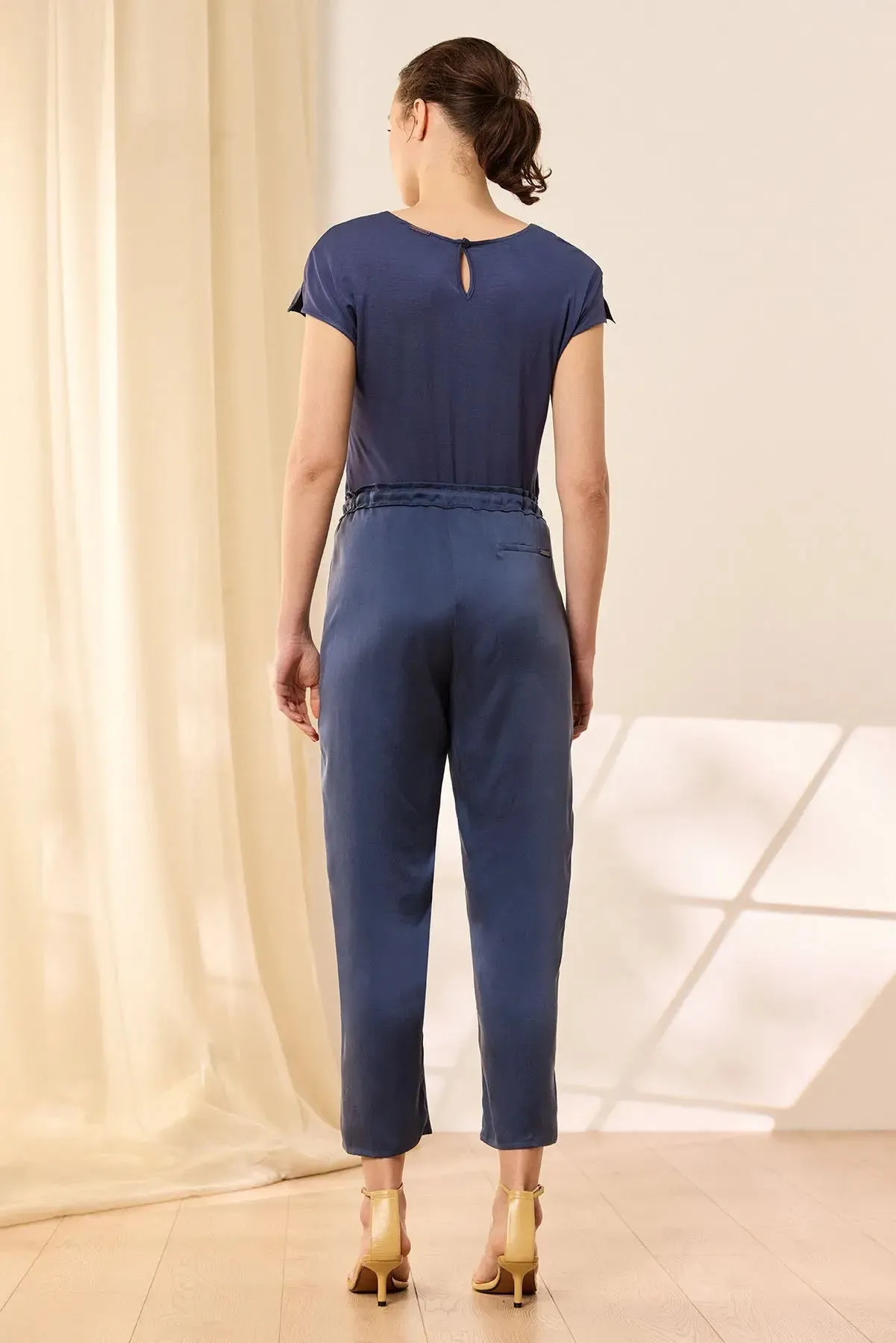 Navy Blue Pure Silk Audrey Women's Trousers