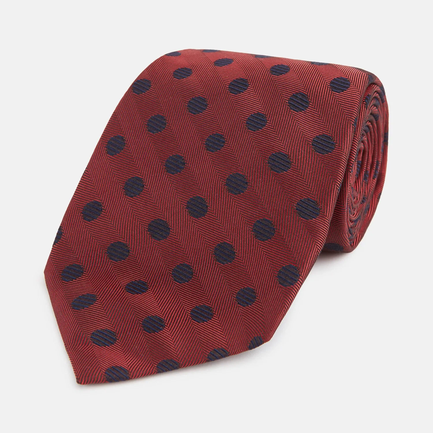 Navy Dot and Red Silk Tie