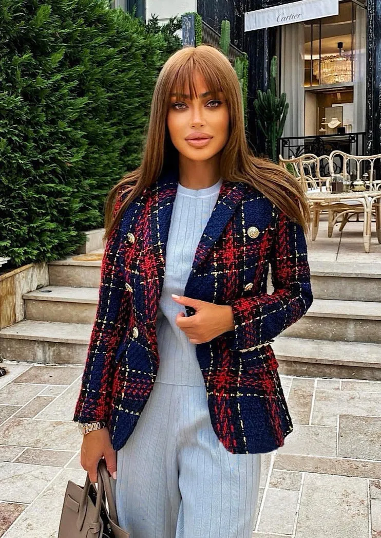 Navy-Red Tweed Blazer