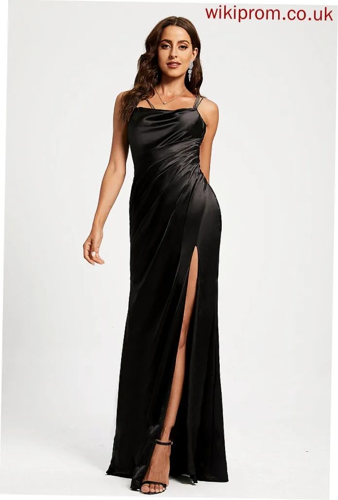 Neck With Prom Dresses Cowl Floor-Length Beading Jocelyn Sheath/Column Ruffle Satin