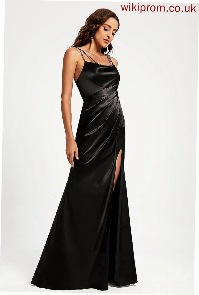 Neck With Prom Dresses Cowl Floor-Length Beading Jocelyn Sheath/Column Ruffle Satin