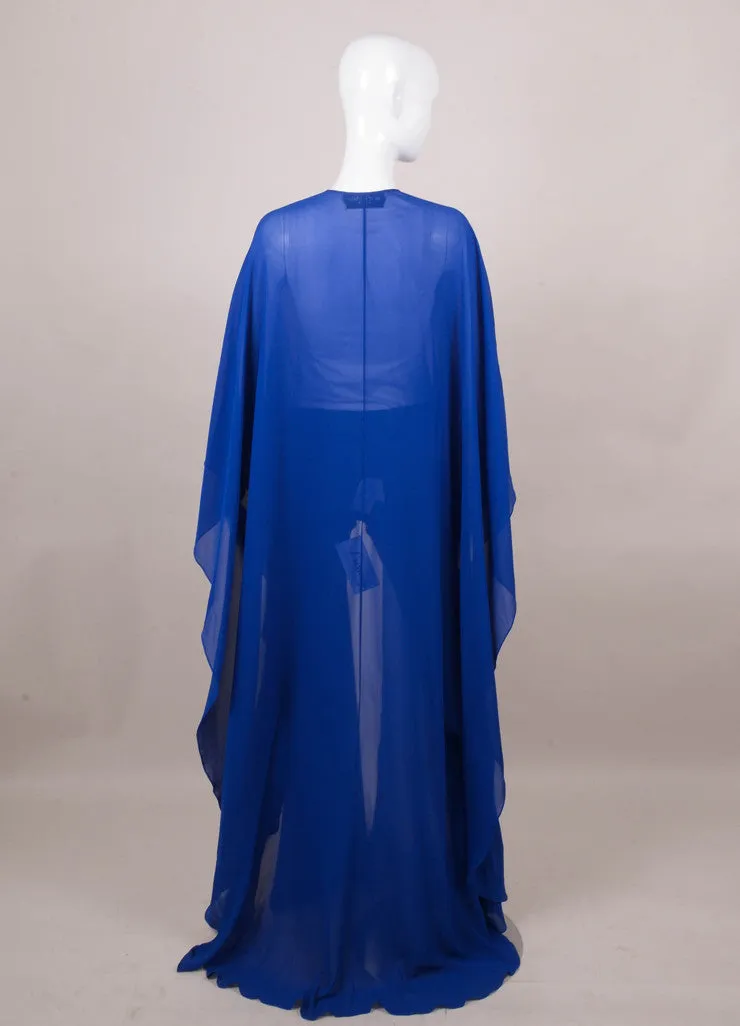 New Royal Blue Silk Draped Tassel Cape