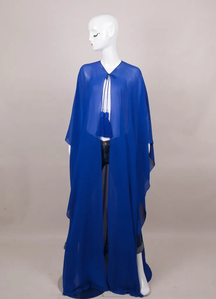 New Royal Blue Silk Draped Tassel Cape