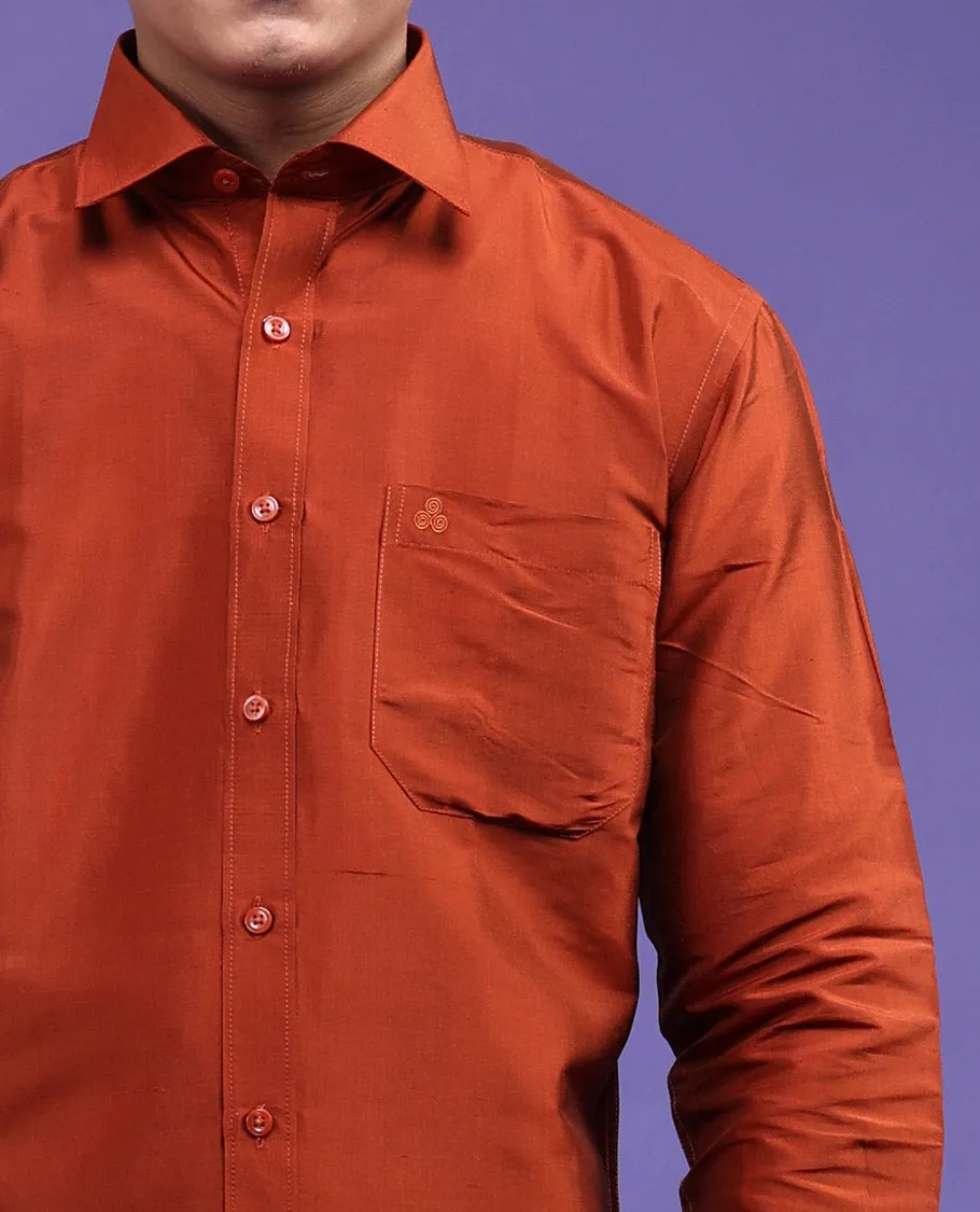 Orange plain design full-sleeve pure-silk shirt