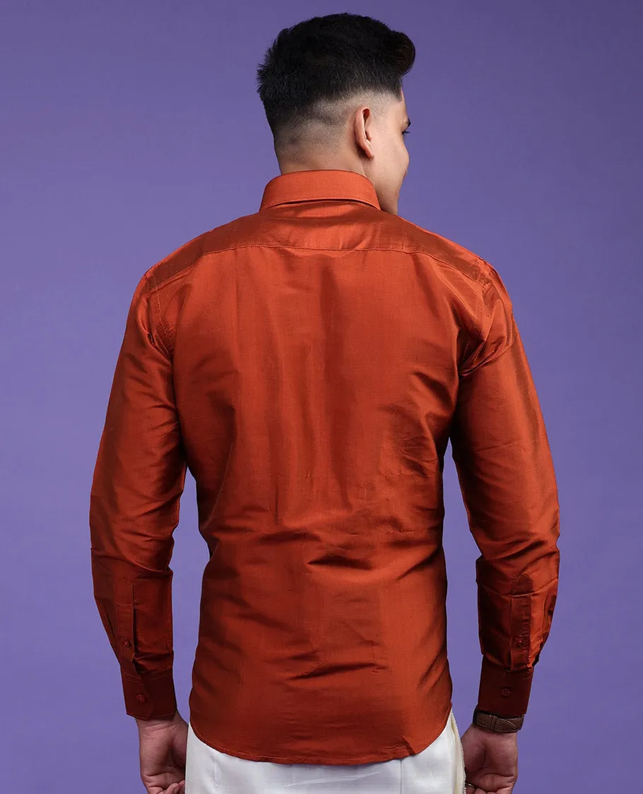 Orange plain design full-sleeve pure-silk shirt