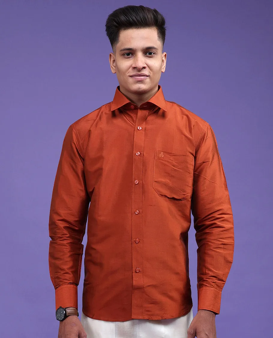 Orange plain design full-sleeve pure-silk shirt