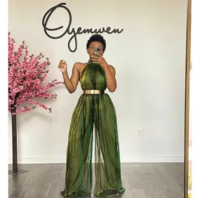 Oyemwen Forbidden Garden Green Wide Legged Jumpsuit