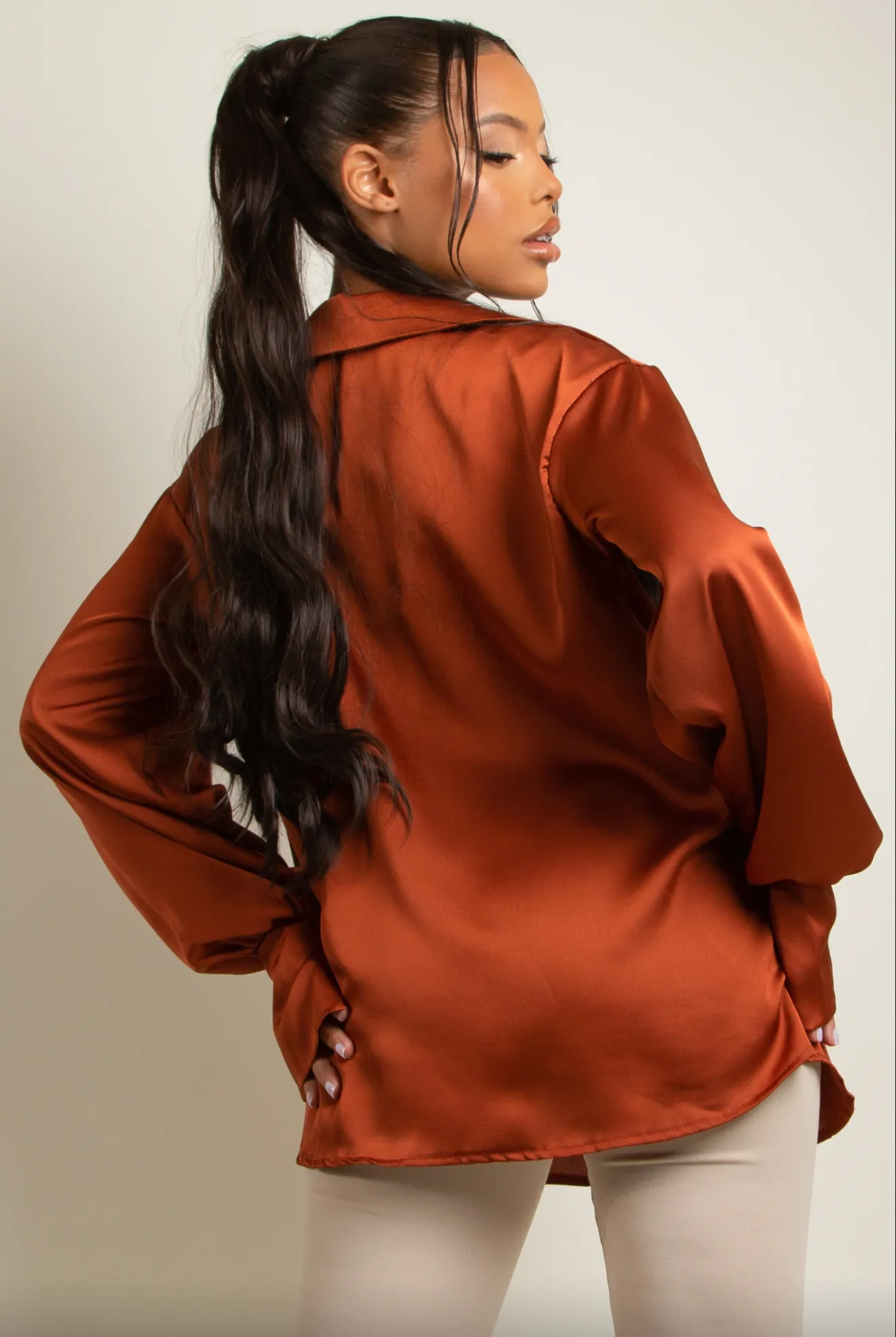 Paige - Rust Satin Cowl Neck Blouse