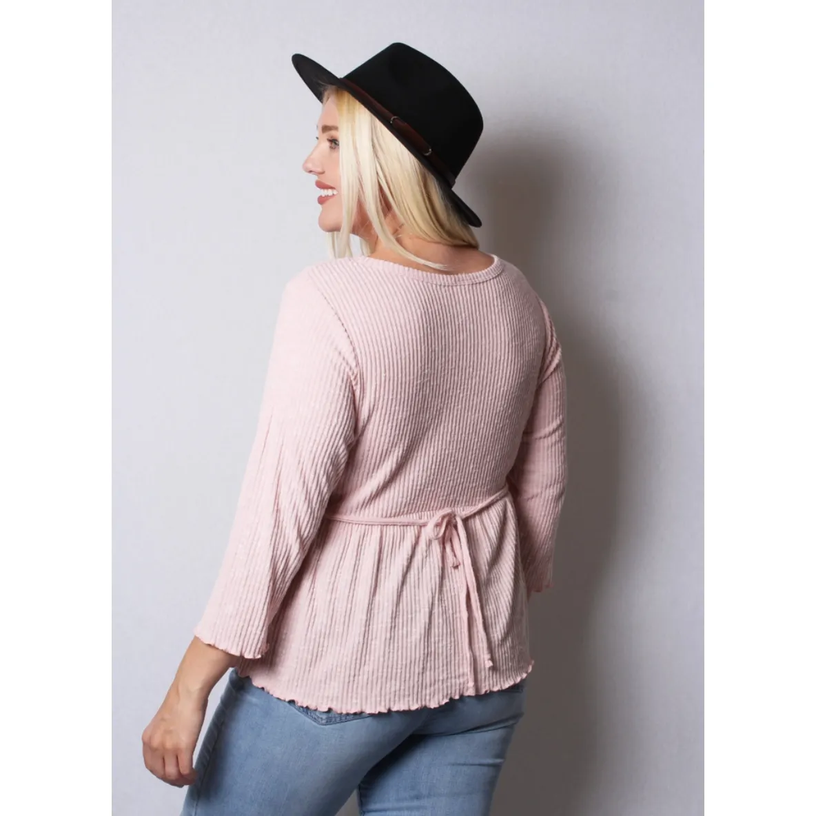 Pink Peplum Lettuce Hem Curvy Fit Top