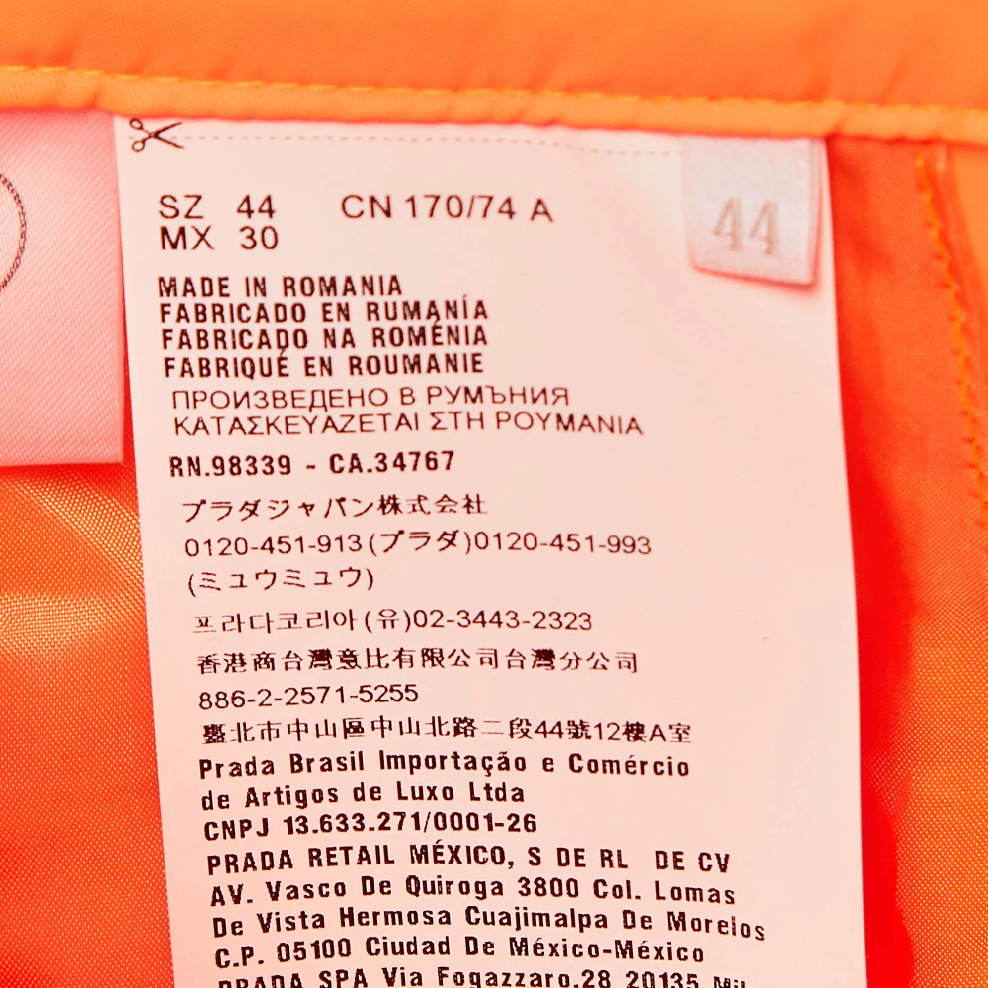 Prada Florescent Orange Synthetic Loose Fit Pants