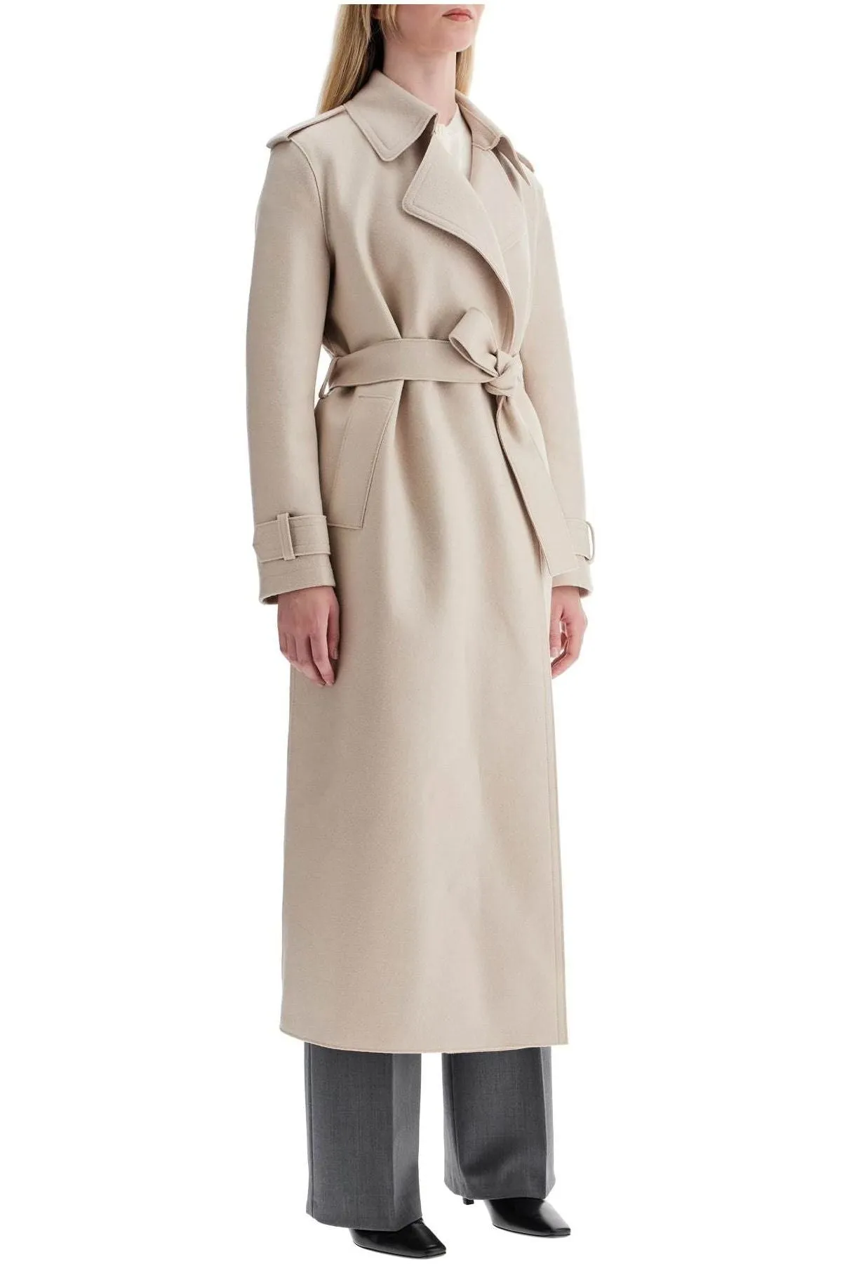 PRESSED WOOL ROBE COAT WITH NINE WORDS