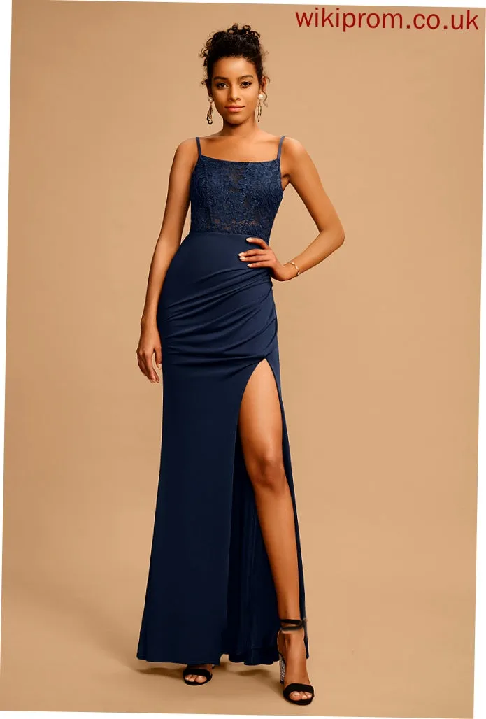 Prom Dresses Floor-Length Jersey Sequins With Hailie Scoop Neck Lace Beading Sheath/Column