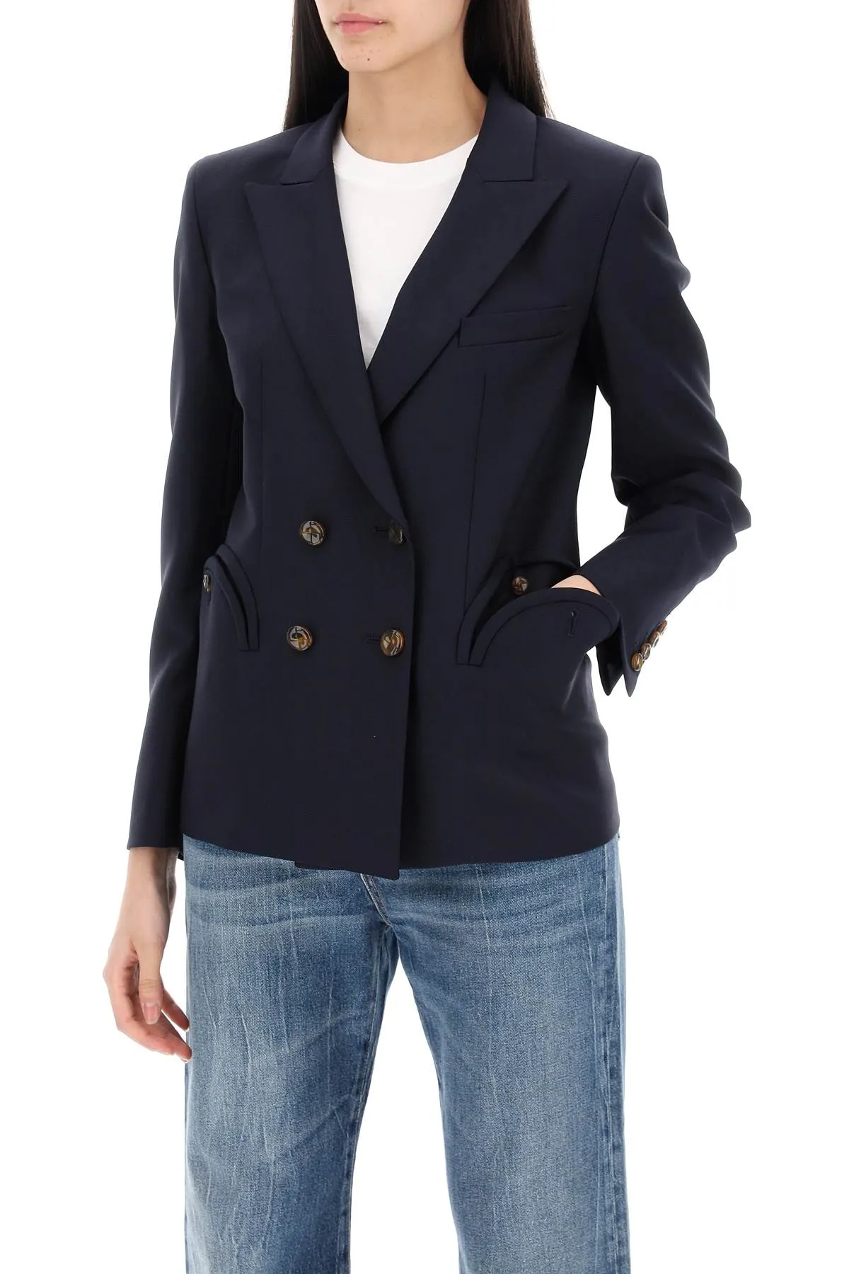 "double-breasted blazer for