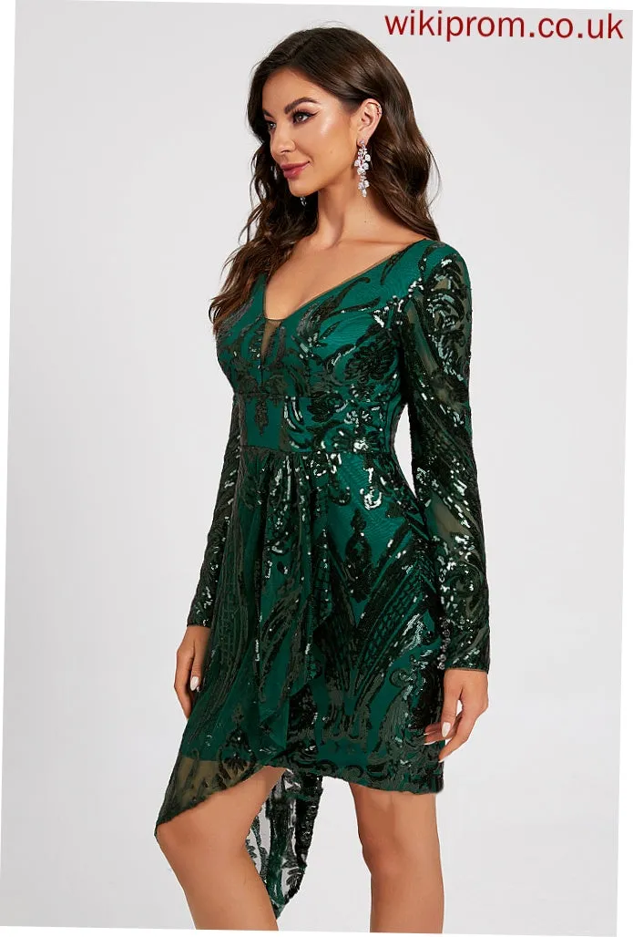 Sequins Homecoming V-neck With Homecoming Dresses Asymmetrical Caroline Lace Sequined Dress Lace Sheath/Column