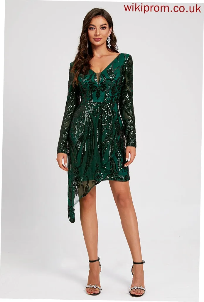 Sequins Homecoming V-neck With Homecoming Dresses Asymmetrical Caroline Lace Sequined Dress Lace Sheath/Column