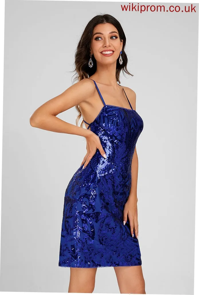 Sheath/Column Melody Neckline Sequined Homecoming Square Sequins Dress With Homecoming Dresses Short/Mini