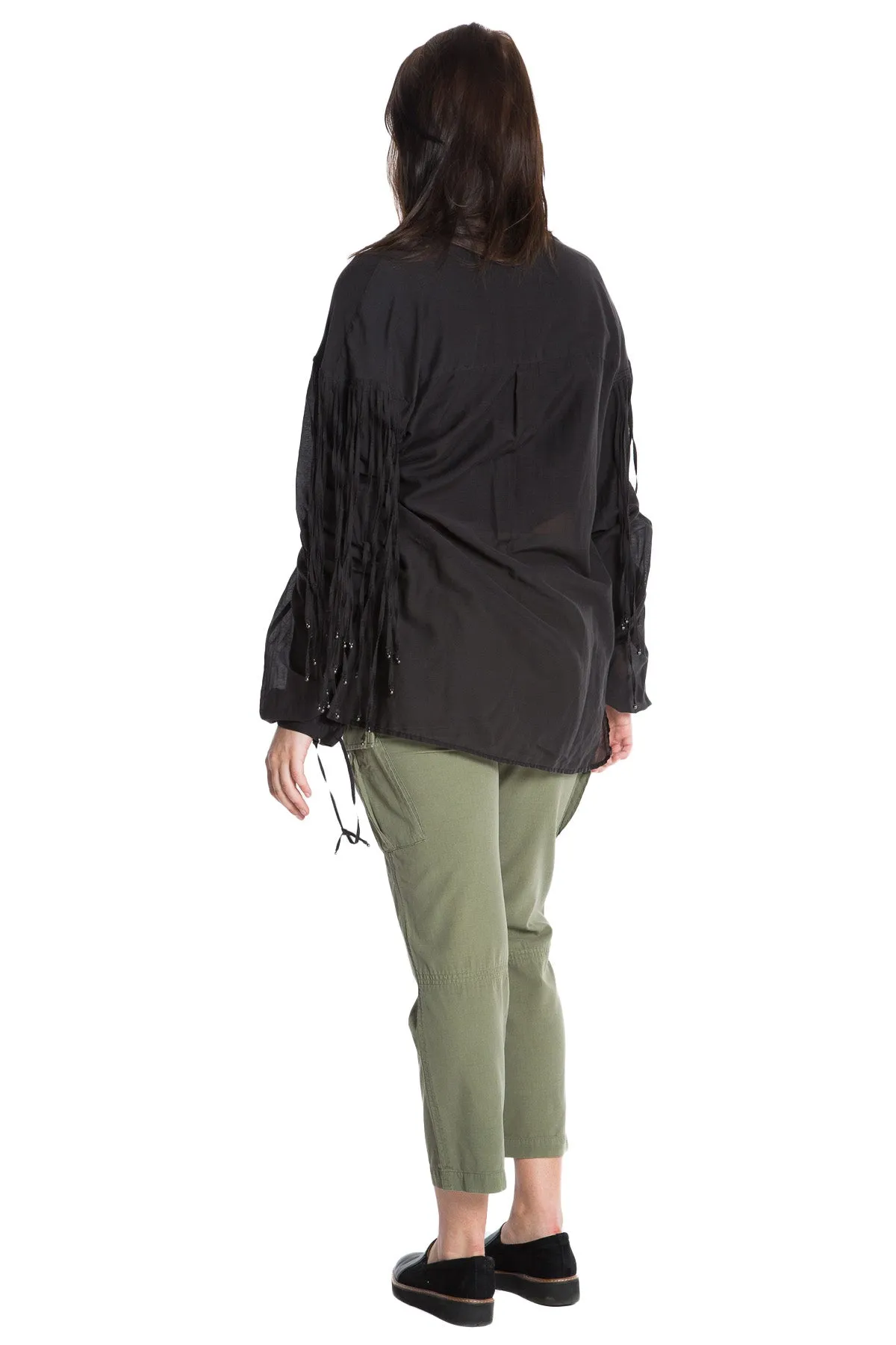 Silk long sleeves oversize blouse in Caviar