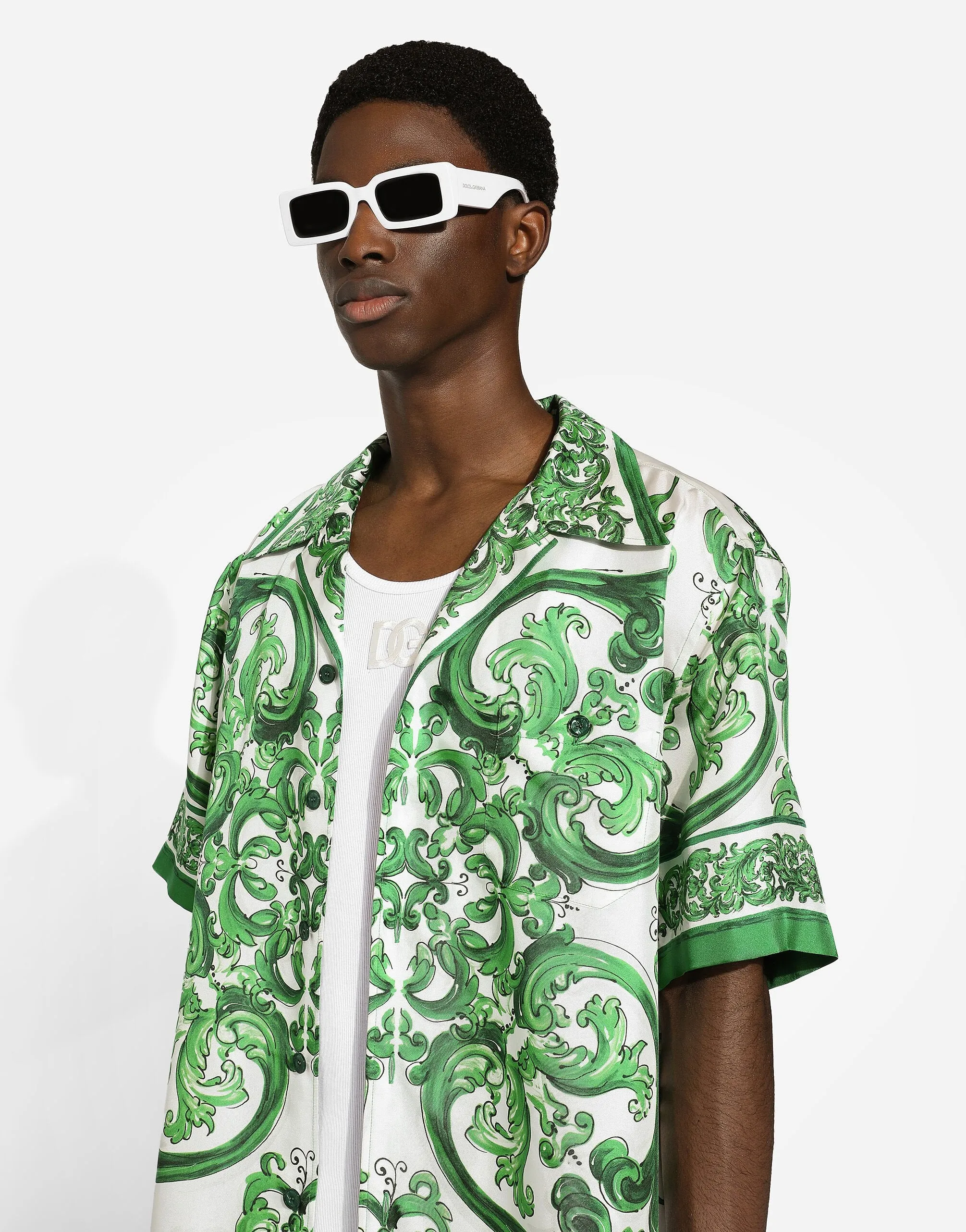 Silk Twill Hawaiian Shirt With Majolica Print