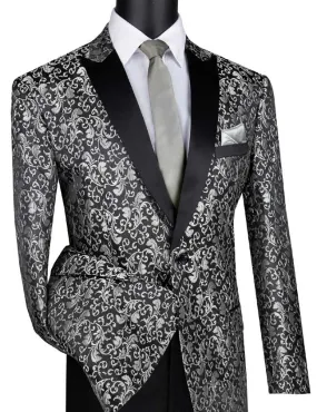 Silver  Regular Fit Floral Pattern Jacket Peak Lapel