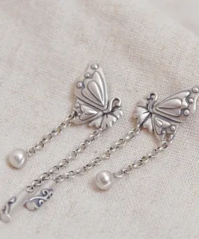 Simple Silk Sterling Silver Butterfly Tassel Xiangyun Drop Earrings