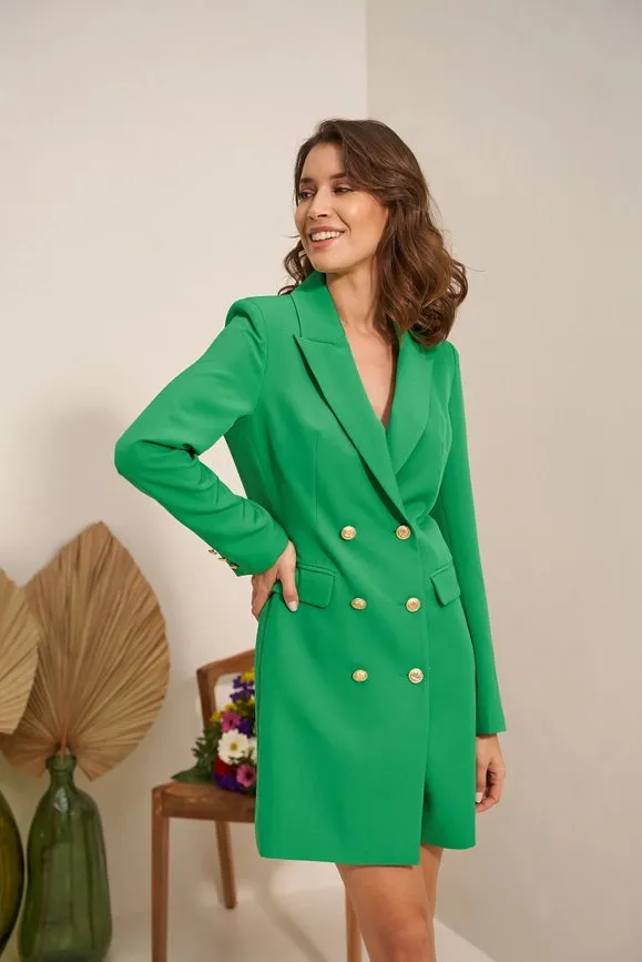 Solid Double-Breasted Jacket with Gold Buttons Green